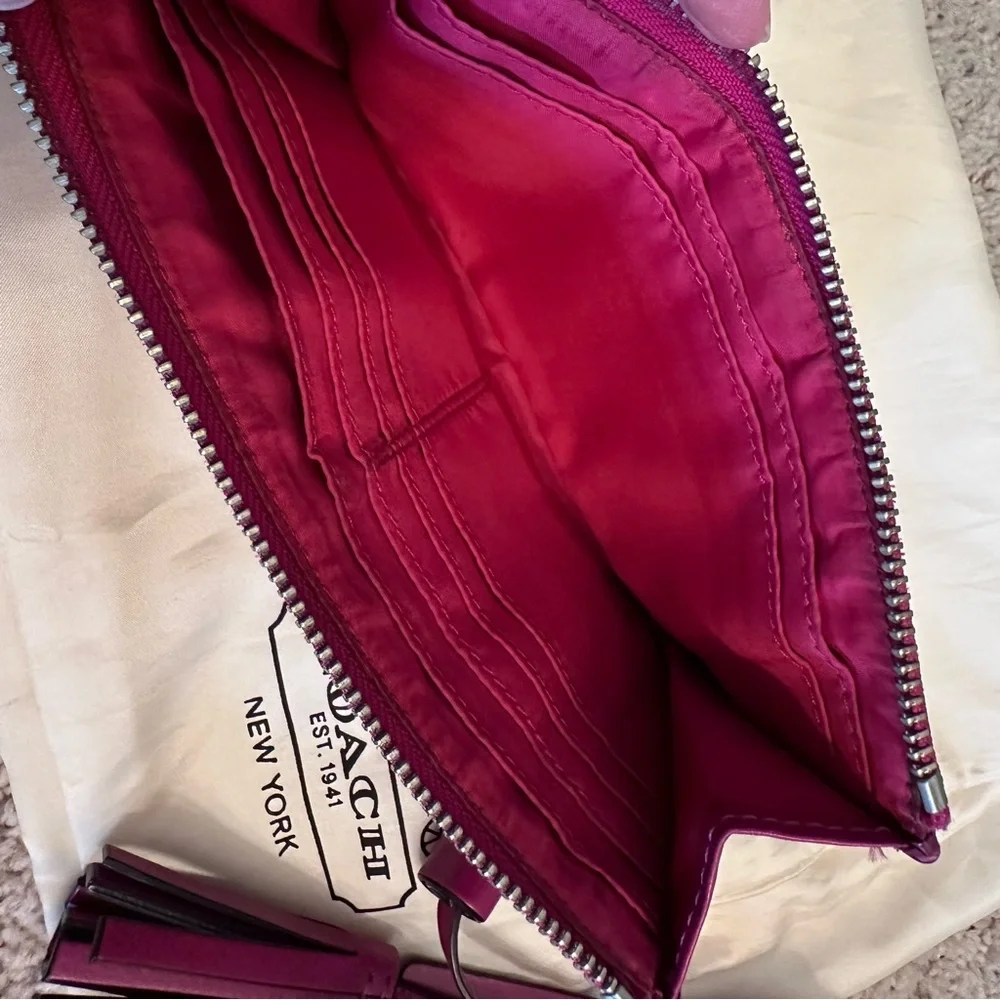 Coach tan and pink shoulder style bag with matching wallet wristlet